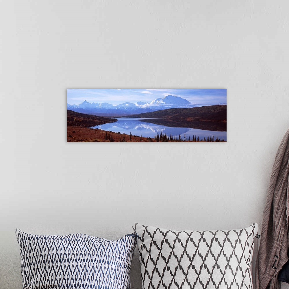 A bohemian room featuring Reflection of a mountain range in a lake, Mt McKinley, Wonder Lake, Denali National Park, Alaska,