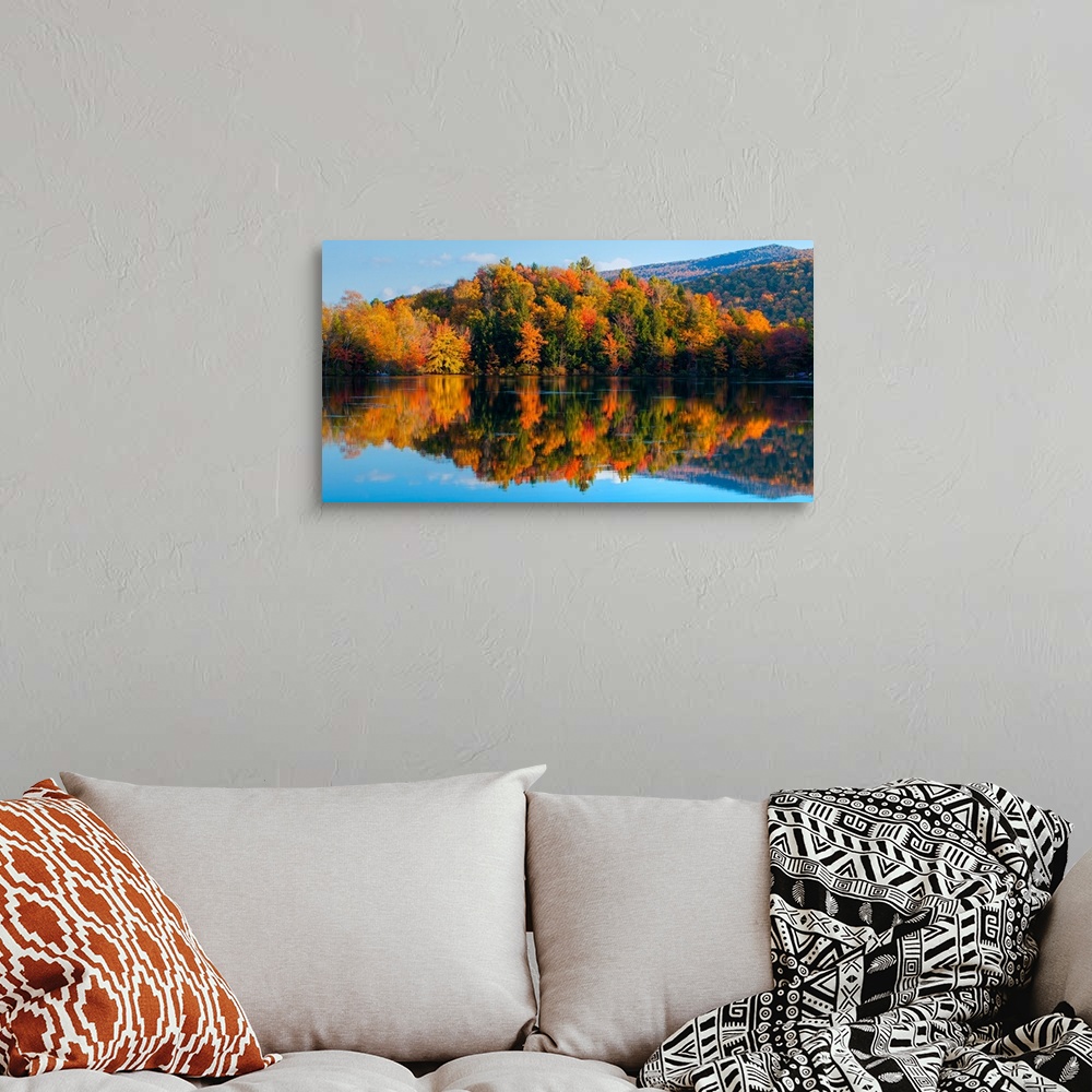A bohemian room featuring Reflection of autumn trees in a lake, West Bolton, Quebec, Canada