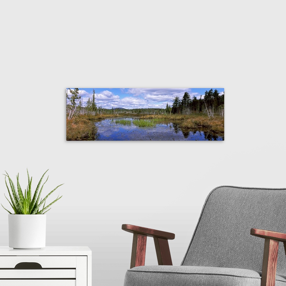 A modern room featuring Reflection of clouds in a lake, Raquette Lake, Adirondack Mountains, New York State,