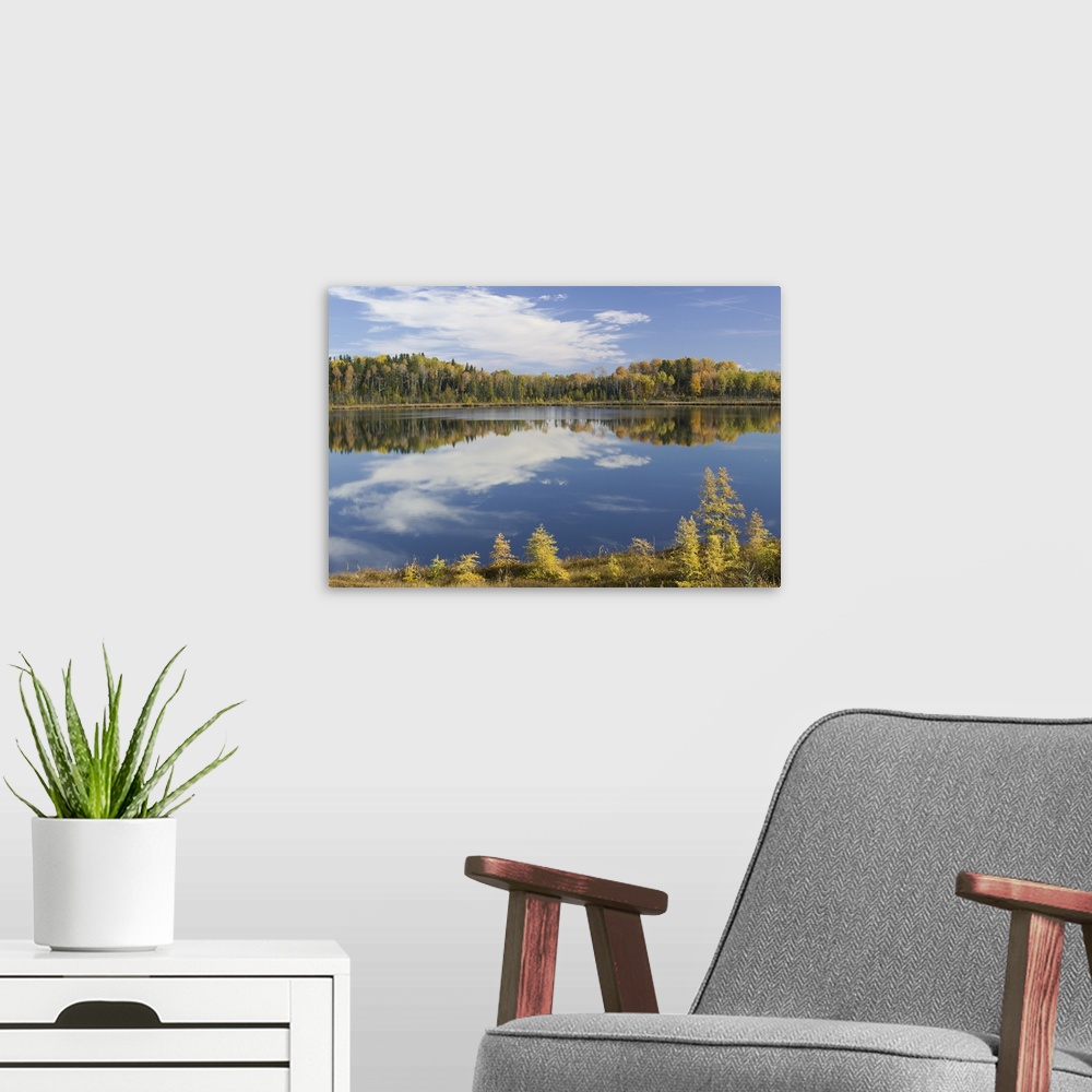 A modern room featuring Reflection of clouds in water, Kashabowie, Ontario, Canada