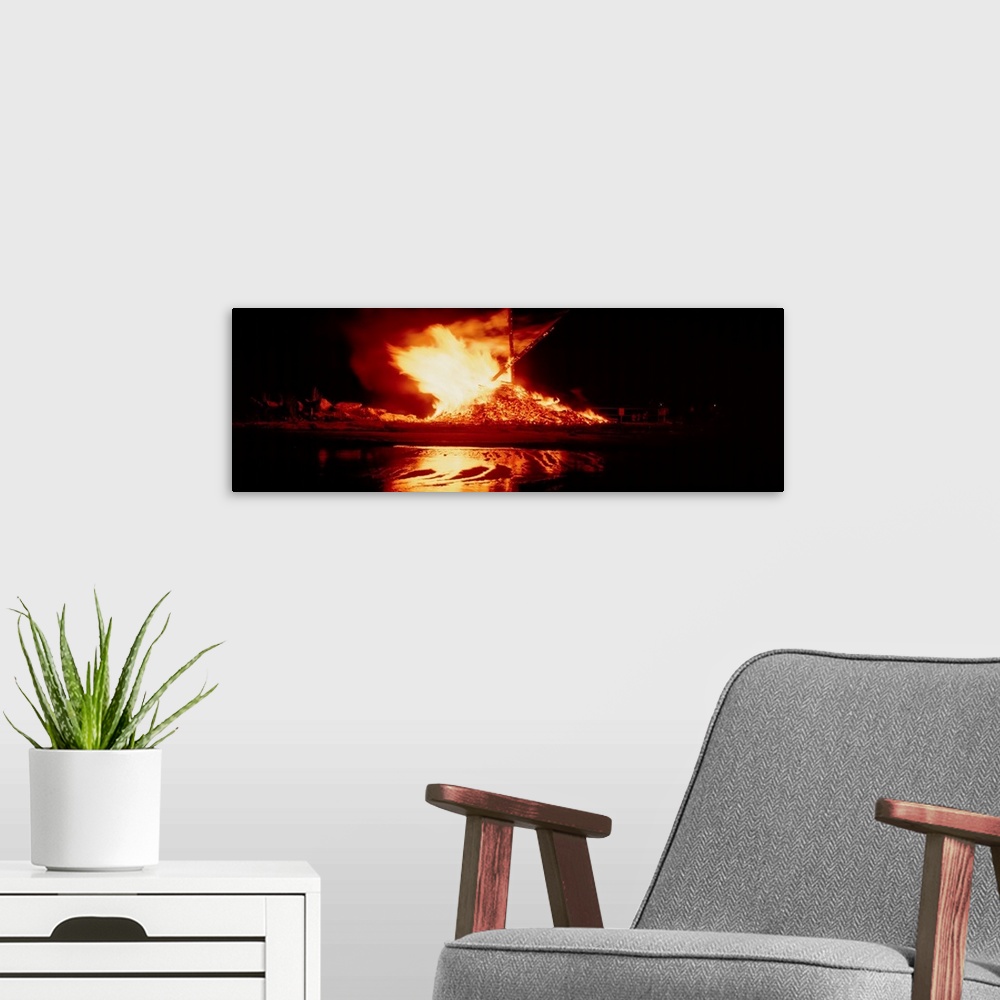 A modern room featuring Reflection of fire in water, Rockport, Cape Ann, Massachusetts