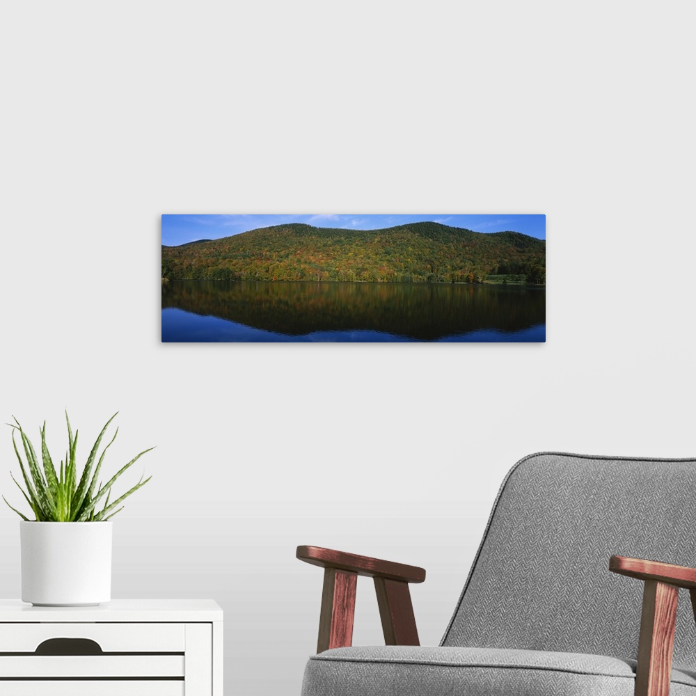 A modern room featuring Reflection of hills in a lake, Echo Lake, Northeast Kingdom, Vermont