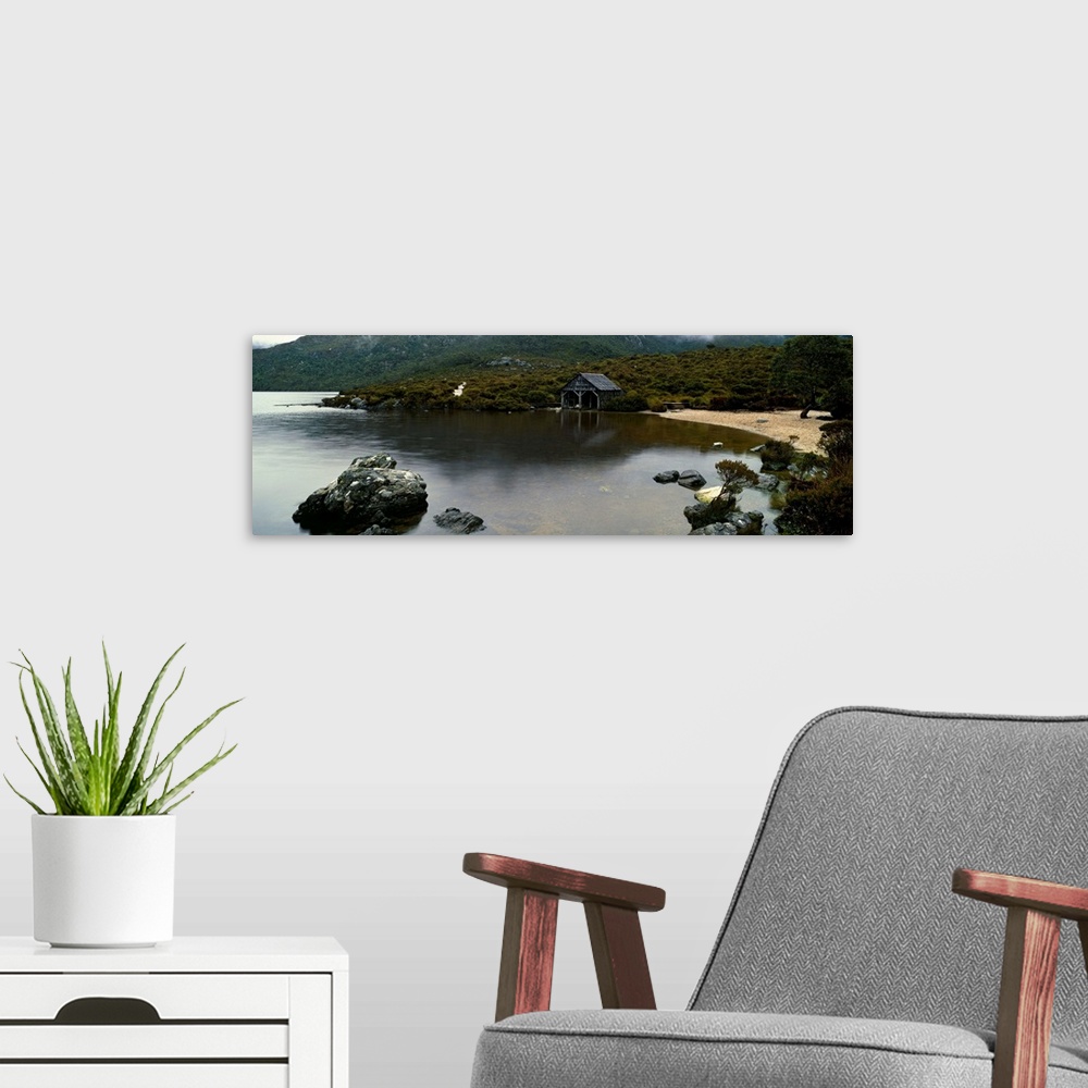 A modern room featuring Reflection of mountains in a lake, Dove Lake, Tasmania, Australia
