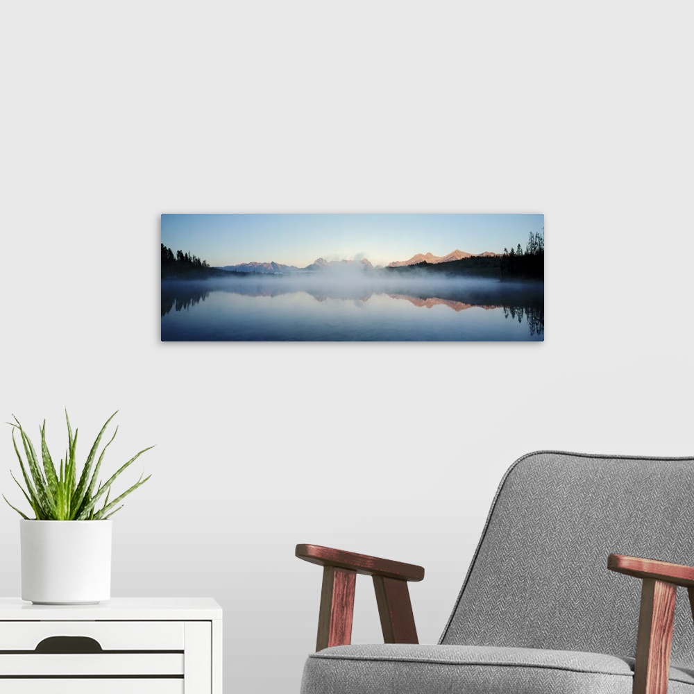 A modern room featuring Reflection of mountains in a lake Little Redfish Lake Sawtooth Mountains Sawtooth National Recrea...