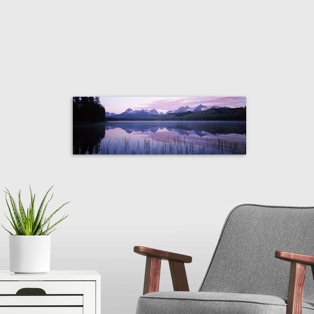 A modern room featuring Reflection of mountains in a lake Little Redfish Lake Sawtooth National Recreation Area Custer Co...