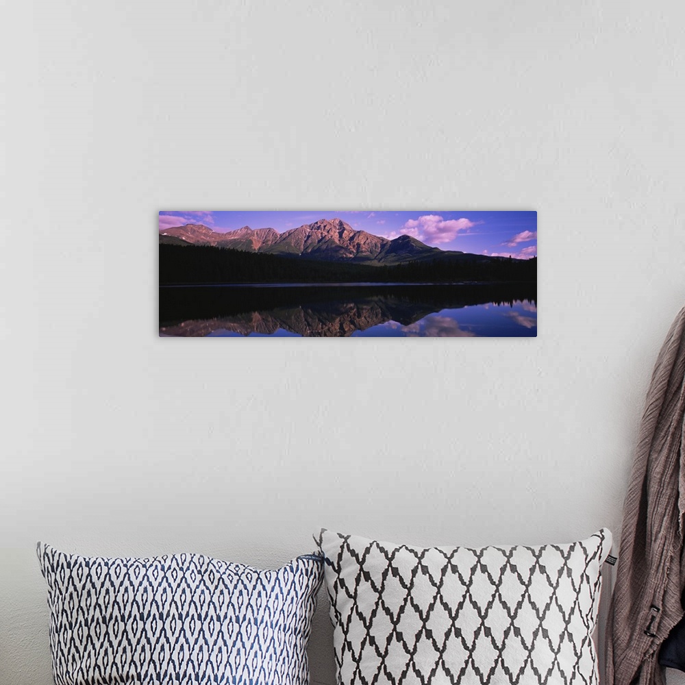 A bohemian room featuring Reflection of mountains in a lake, Pyramid Lake, Jasper National Park, Alberta, Canada