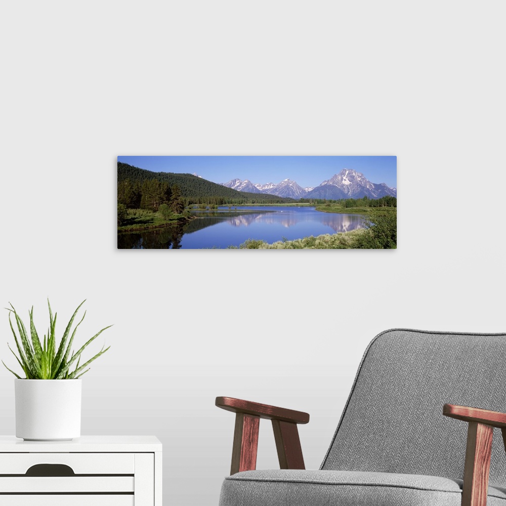 A modern room featuring Reflection of mountains in a river, Grand Teton National Park, Wyoming