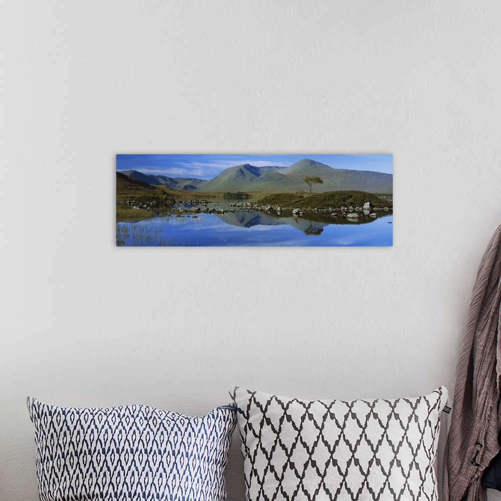 A bohemian room featuring Reflection of mountains in water, Black Mount, Rannoch Moor, Strathclyde, Scotland