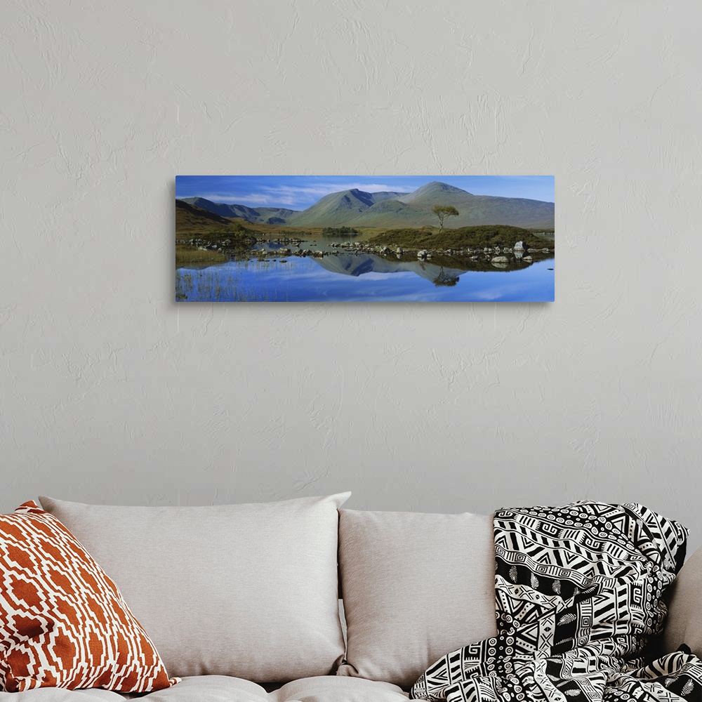 A bohemian room featuring Reflection of mountains in water, Black Mount, Rannoch Moor, Strathclyde, Scotland