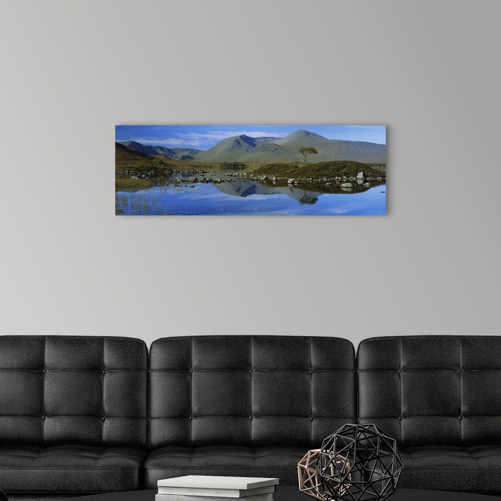 A modern room featuring Reflection of mountains in water, Black Mount, Rannoch Moor, Strathclyde, Scotland