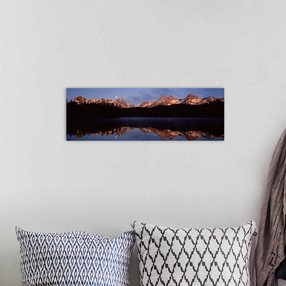 A bohemian room featuring Reflection of mountains in water Little Redfish Lake Sawtooth National Recreation Area Custer Cou...