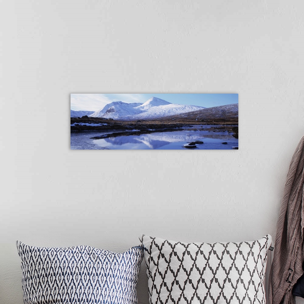 A bohemian room featuring Reflection of snow covered mountains in a lake, Black Mount, Lochan Na h'Achlaise, Rannoch Moor, ...