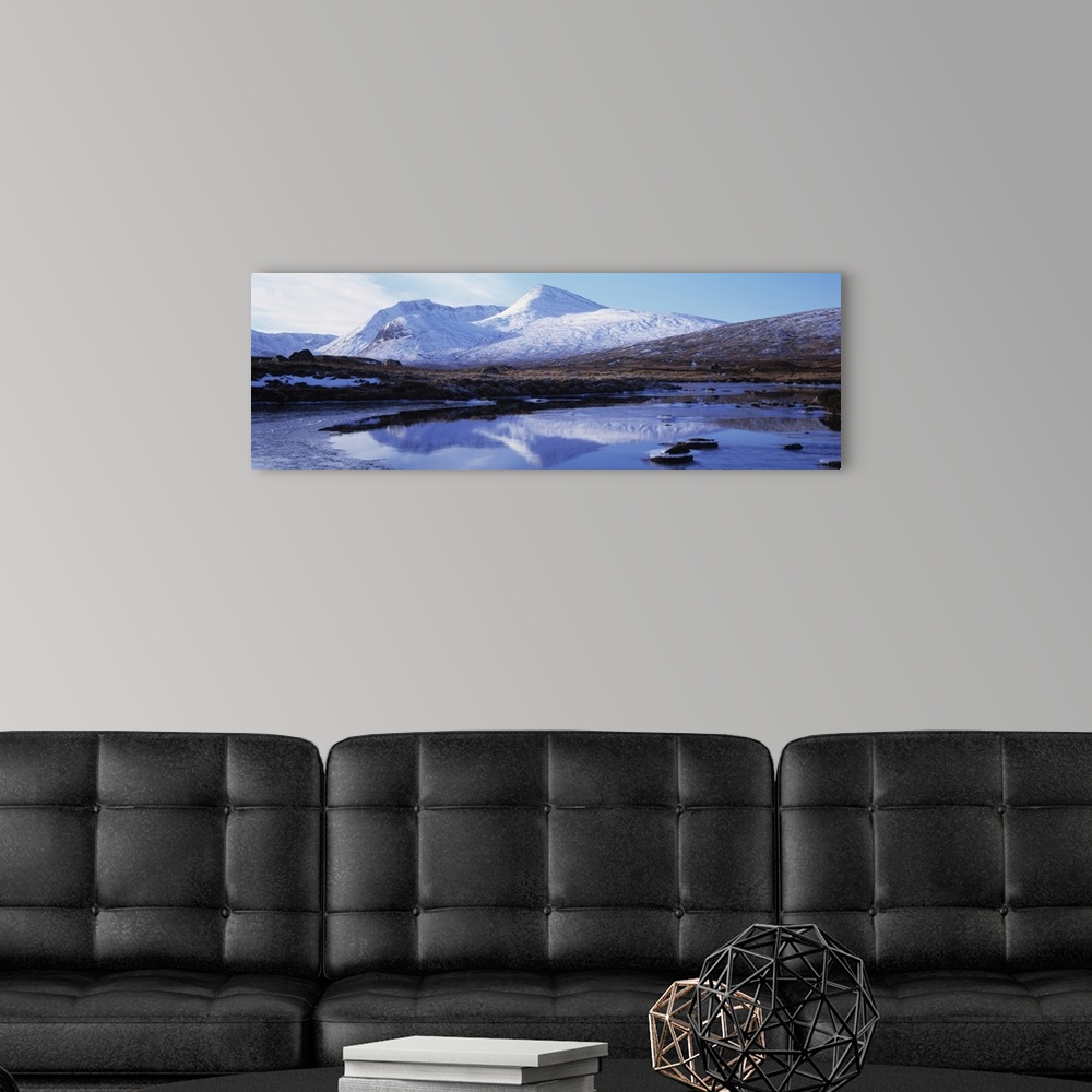 A modern room featuring Reflection of snow covered mountains in a lake, Black Mount, Lochan Na h'Achlaise, Rannoch Moor, ...