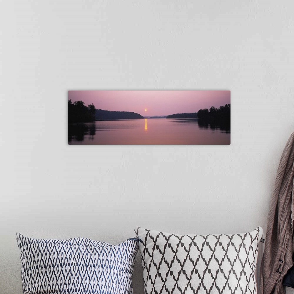 A bohemian room featuring Reflection of sun in a lake, Lake Chatuge, Western Mountains, North Carolina