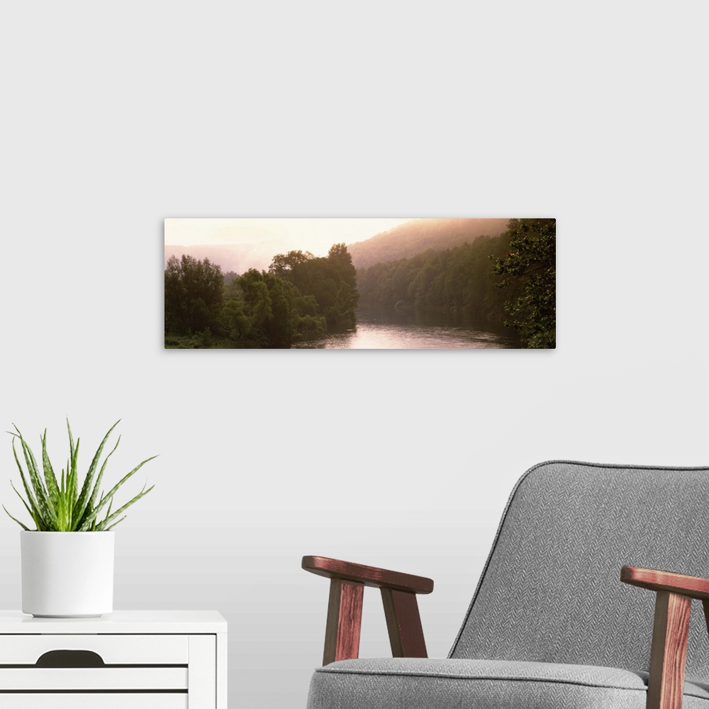 A modern room featuring River flowing through a forest, Delaware River, Delaware County, New York State