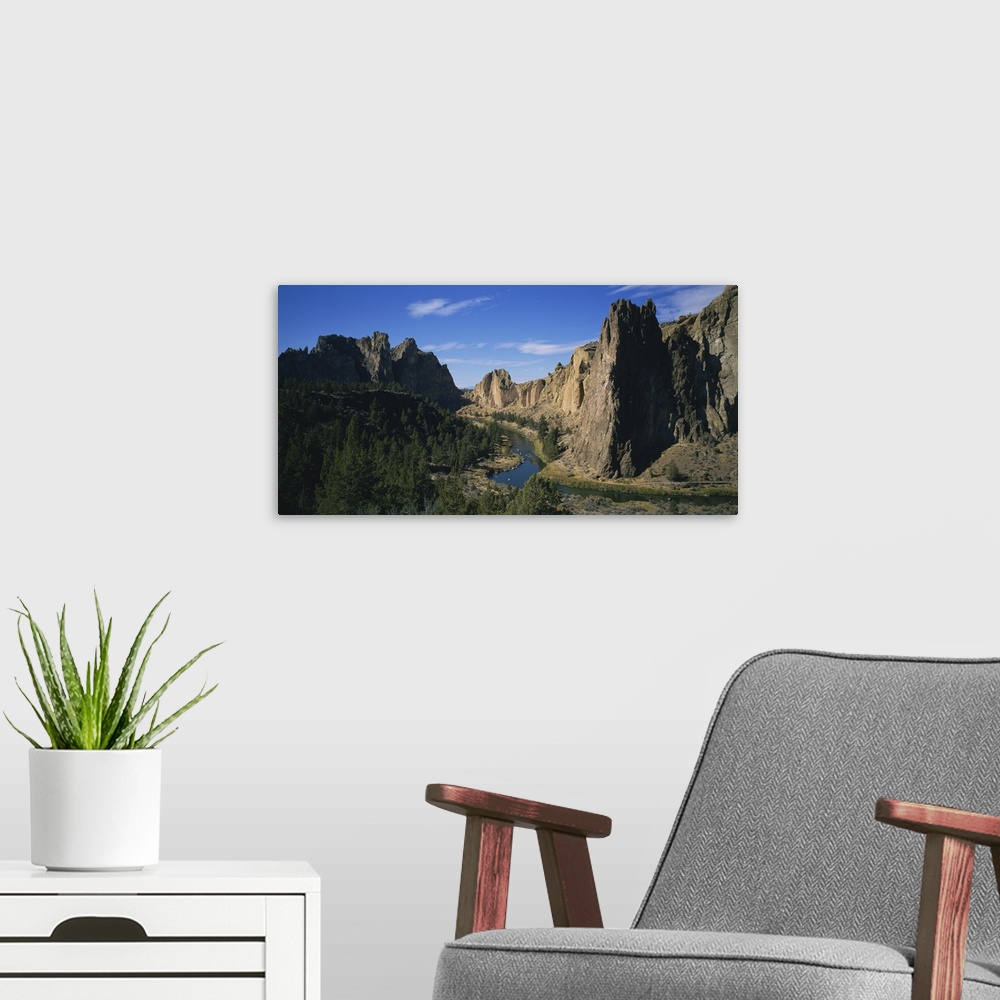 A modern room featuring River passing through a rocky landscape, Ochoco River, Smith Rocks State Park, Oregon