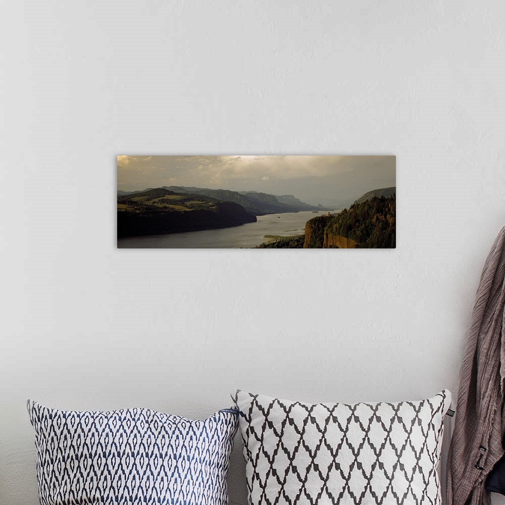 A bohemian room featuring River passing through mountains, Columbia River Gorge, Crown Point Vista House, Crown Point, Oregon