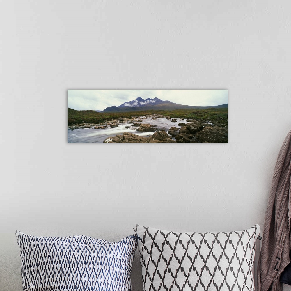 A bohemian room featuring River Sligachan, distant mountain in mist, Glen Sligachan, Isle of Skye, Scotland