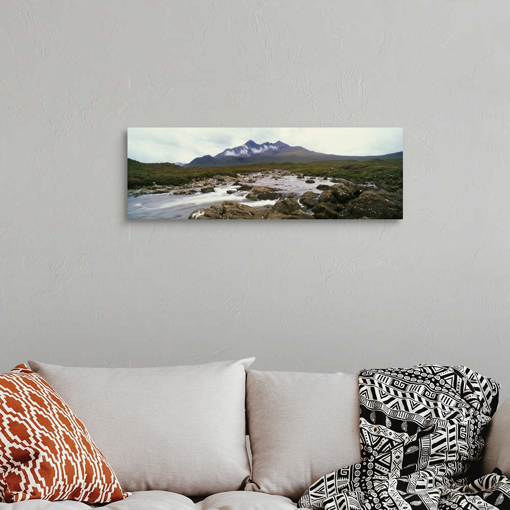 A bohemian room featuring River Sligachan, distant mountain in mist, Glen Sligachan, Isle of Skye, Scotland