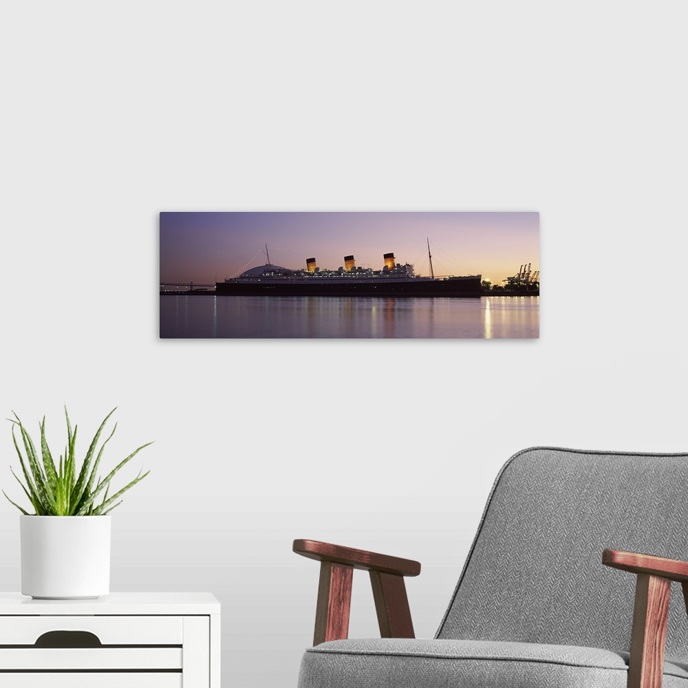A modern room featuring RMS Queen Mary in an ocean, Long Beach, Los Angeles County, California, USA