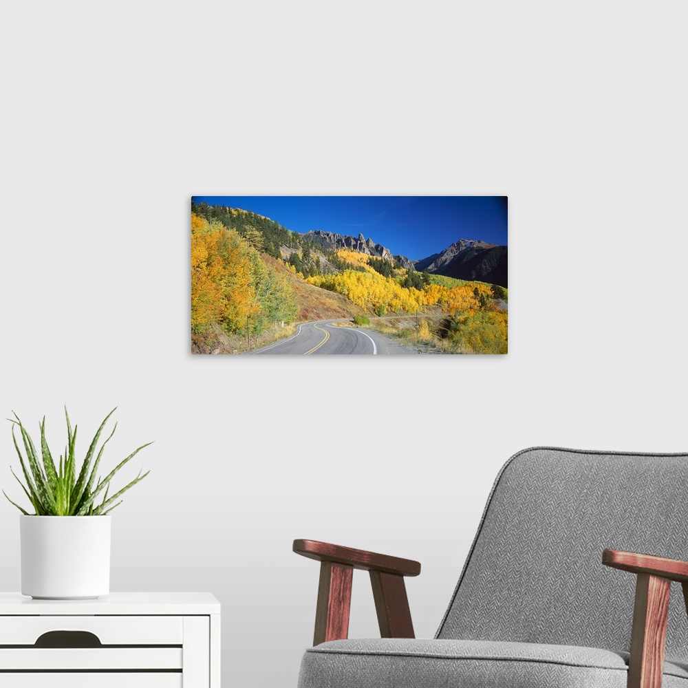 A modern room featuring Road along a mountain range, Colorado State Highway 145, San Juan Mountains, Colorado,