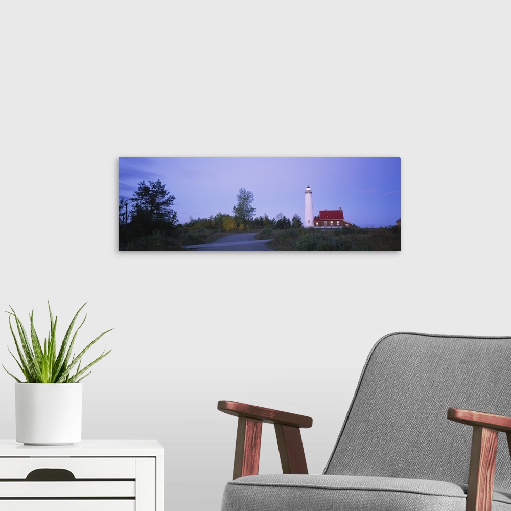 A modern room featuring Road leading towards a lighthouse, Tawas Point Lighthouse, Lake Huron, East Tawas, Michigan