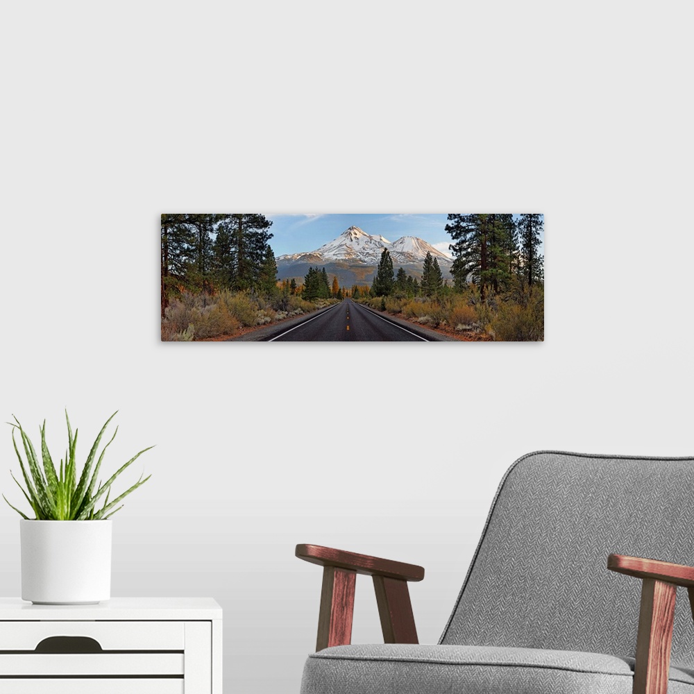 A modern room featuring Road leading towards Mt Shasta, Siskiyou County, California