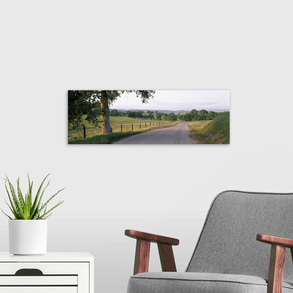 A modern room featuring Road passing through a landscape, Country Road 208, Madera County, California