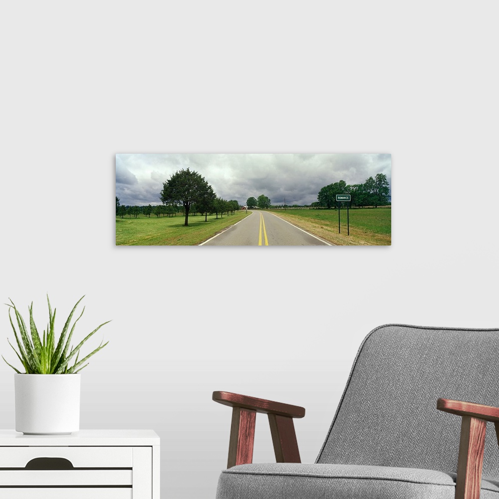 A modern room featuring Road passing through a landscape, Romance, White County, Arkansas,