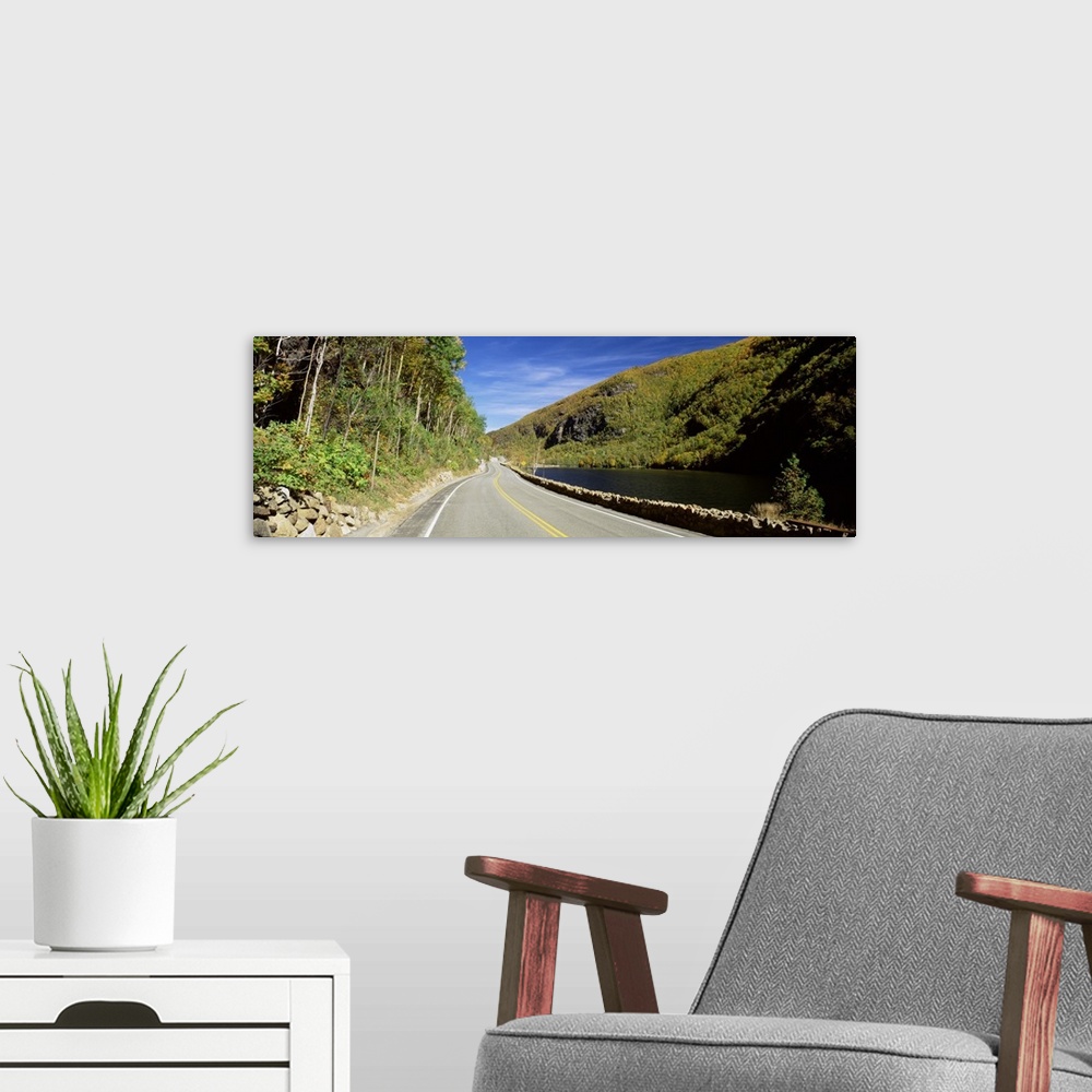 A modern room featuring Road passing through a landscape, Route 73, Adirondack Mountains, Keene, New York State