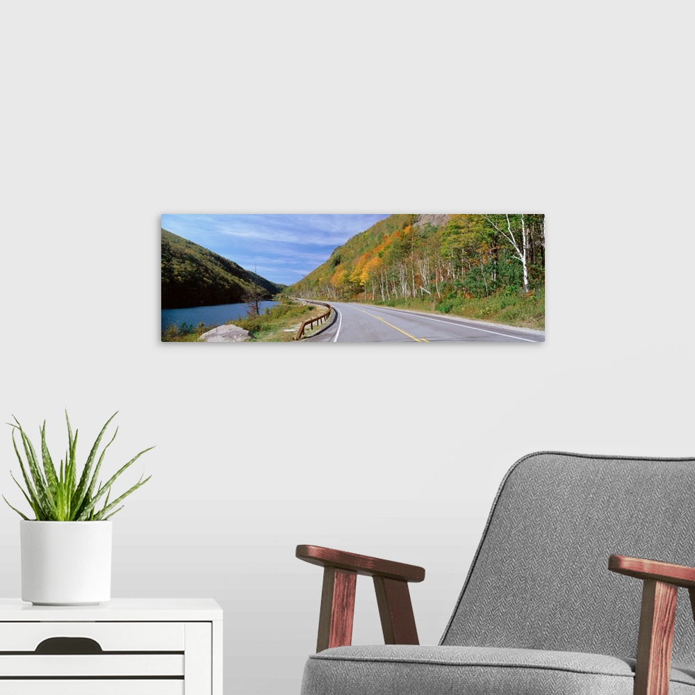 A modern room featuring Road passing through a landscape, Route 73, Cascade Lakes, Adirondack Mountains, Keene, New York ...