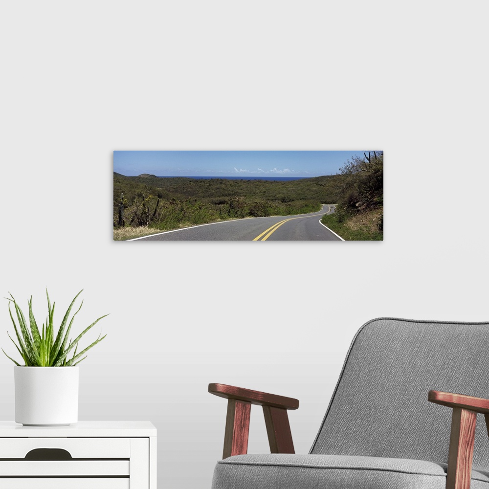 A modern room featuring Road passing through a landscape, U.S. Virgin Islands Highway 107, Salt Pond Bay, St. John, US Vi...
