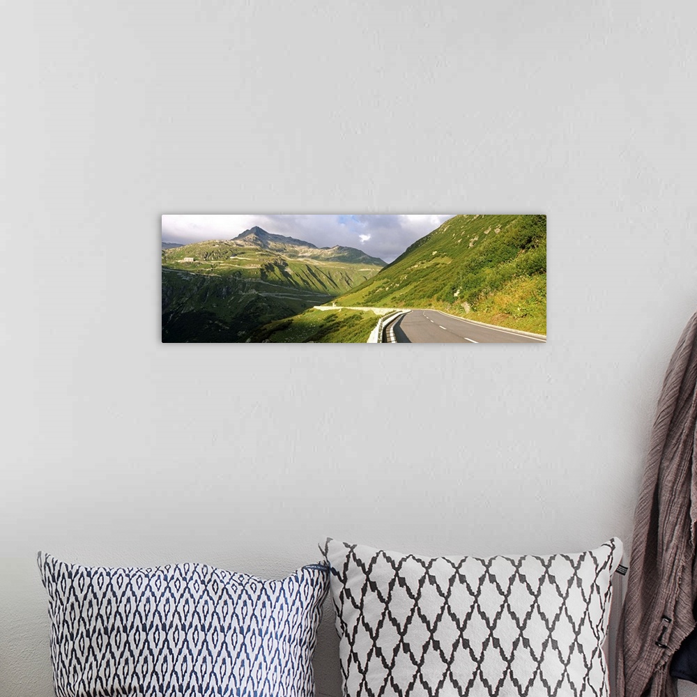 A bohemian room featuring Road passing through a mountain, Furka Pass, Swiss Alps, Switzerland