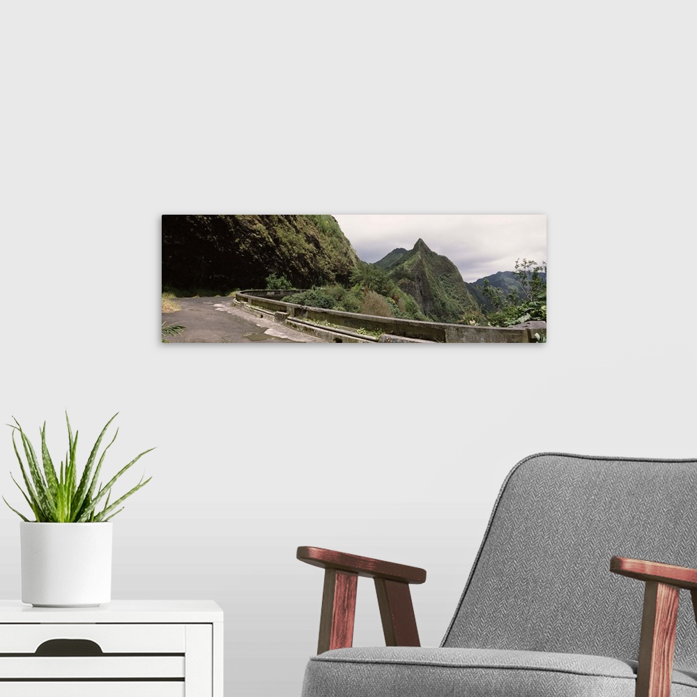 A modern room featuring Road passing through a mountain range, Old Pali Highway, Oahu, Hawaii
