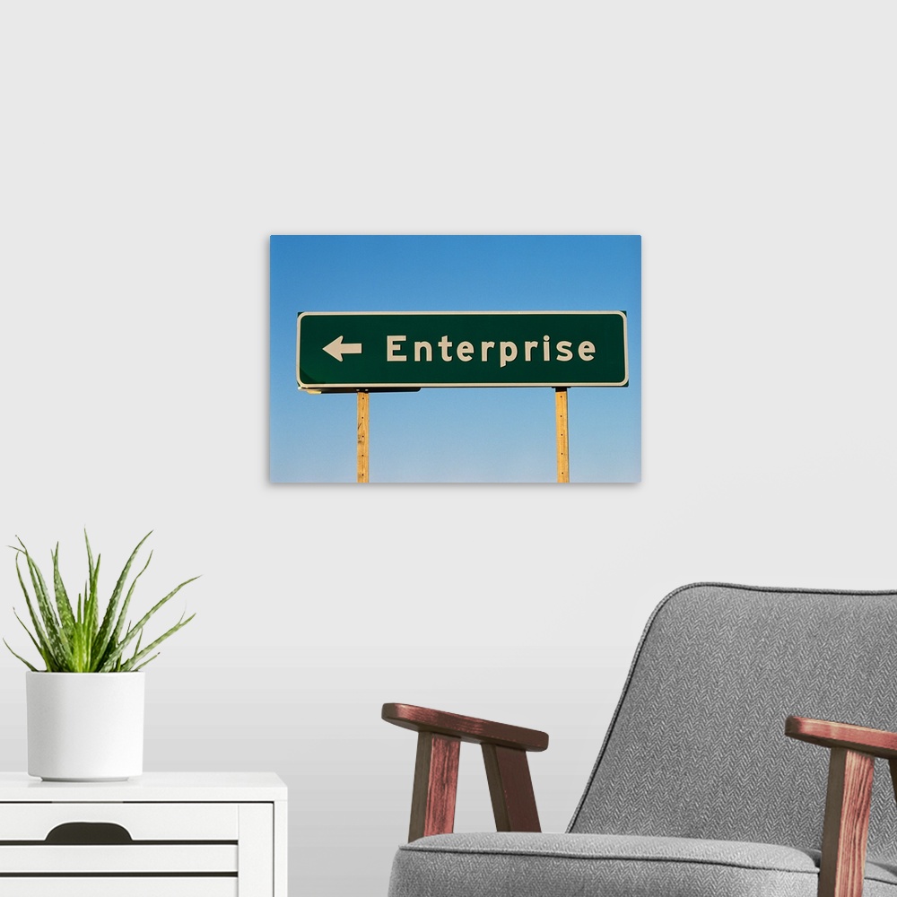 A modern room featuring Road Sign