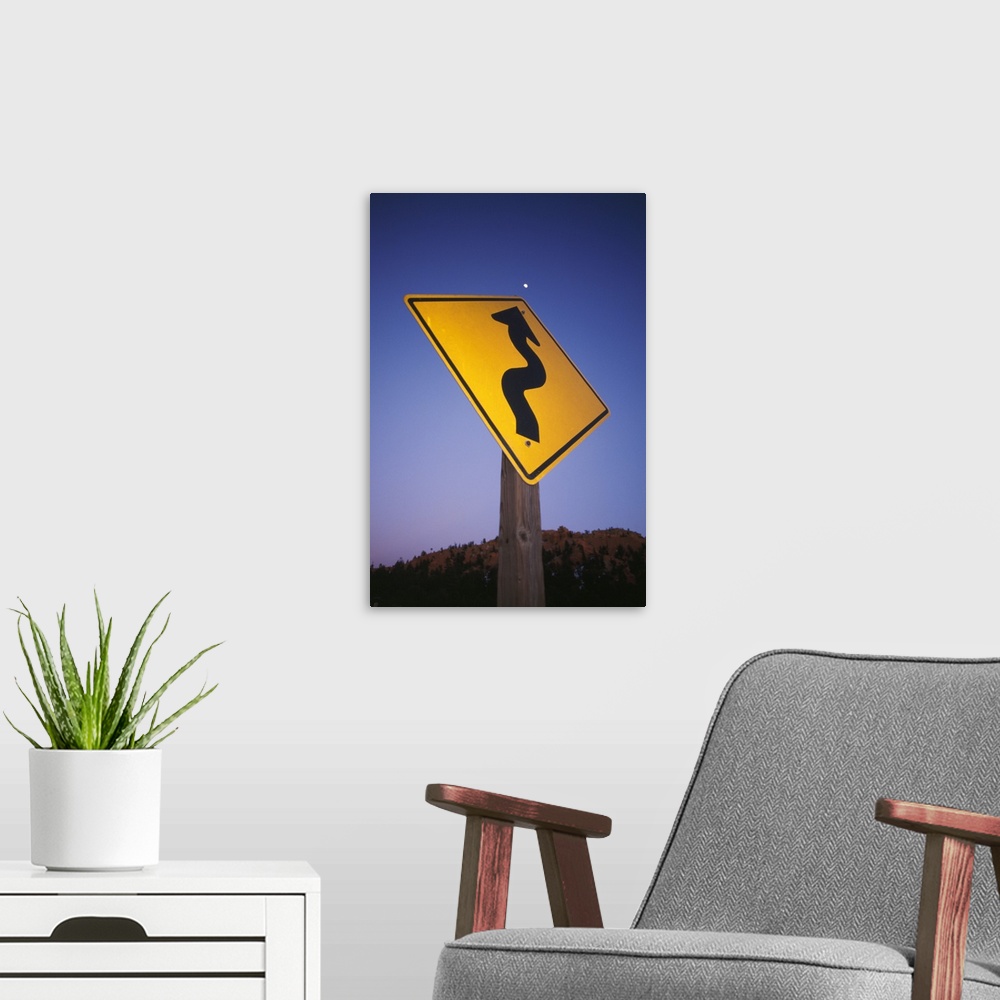 A modern room featuring Road Sign With Arrow Pointing To Moon
