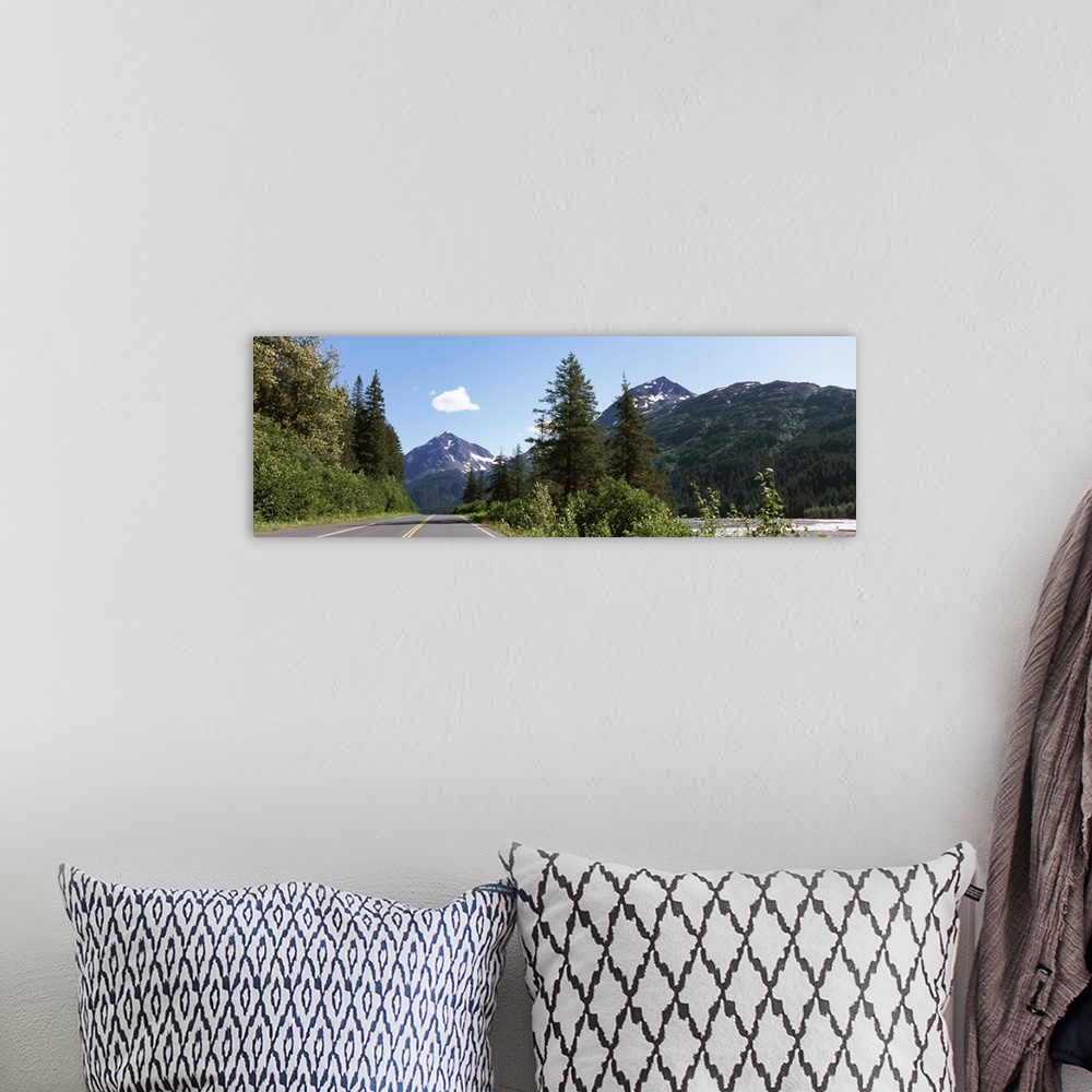 A bohemian room featuring Road with a mountain in the background, Exit Glacier Road, Seward, Kenai Peninsula Borough, Alask...