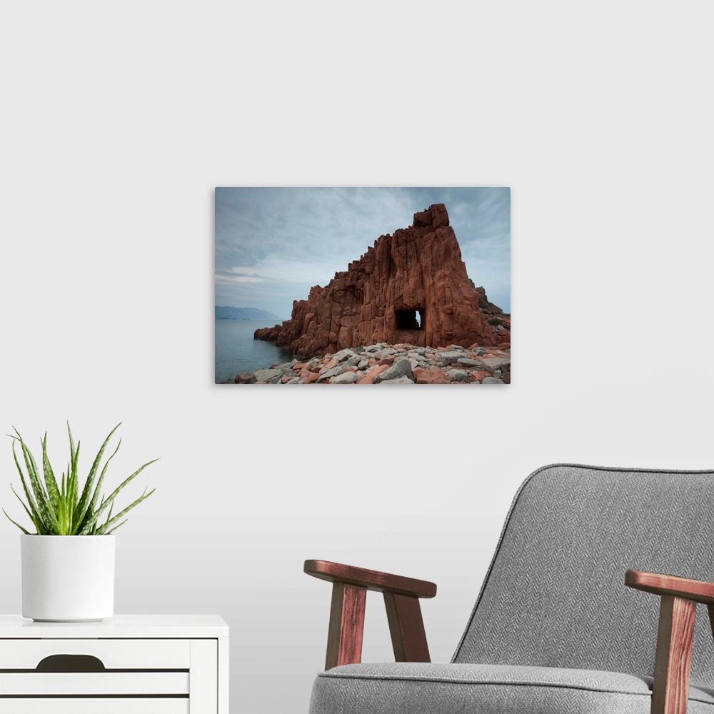 A modern room featuring Rock formation on the coast, Rocce Rosse, Arbatax, Ogliastra, Sardinia, Italy