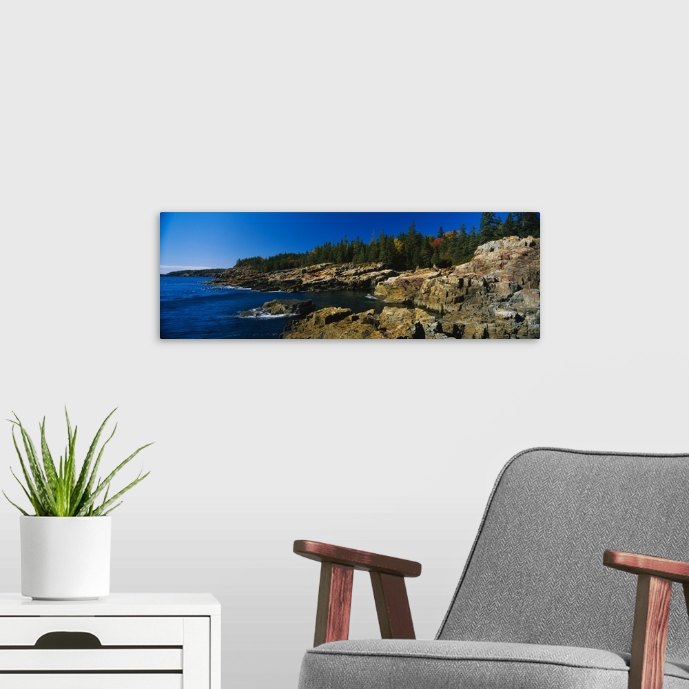 A modern room featuring Rock formations at the coastline, Acadia National Park, Maine
