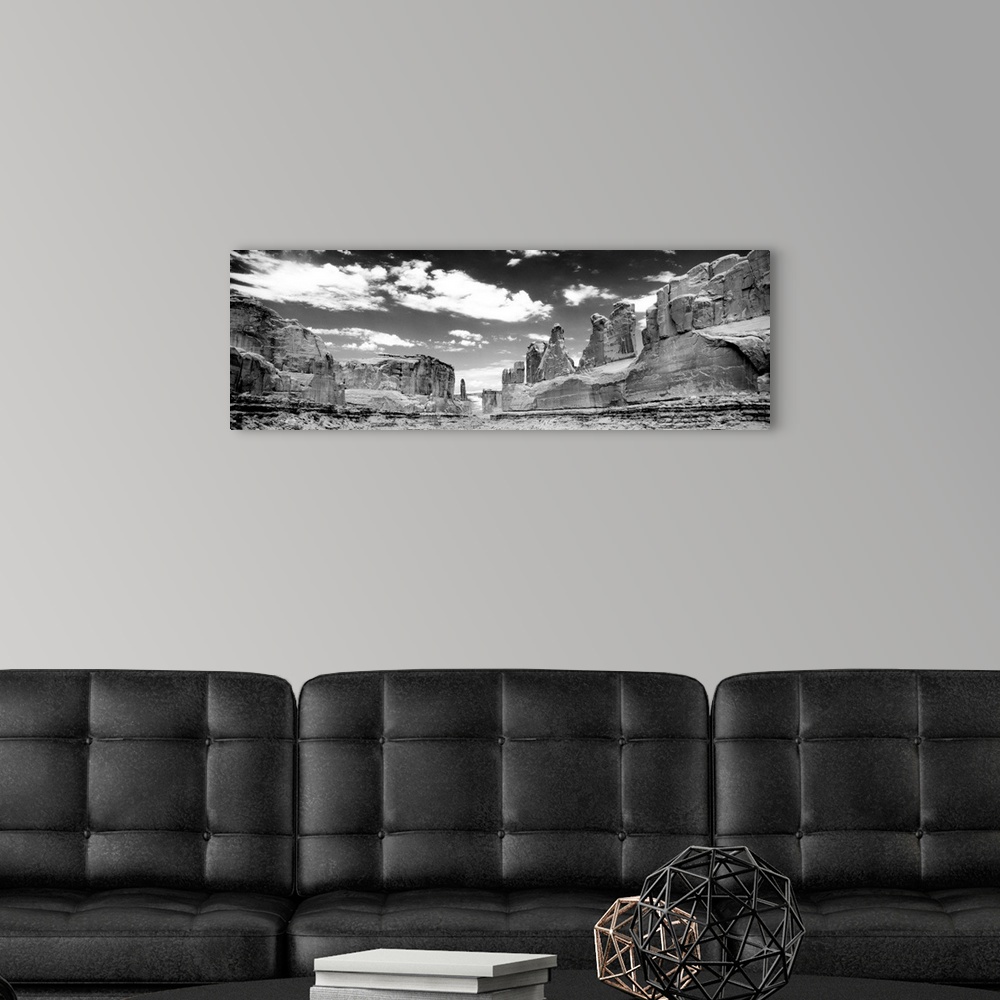 A modern room featuring Courthouse Towers, Arches National Park, Utah, USA