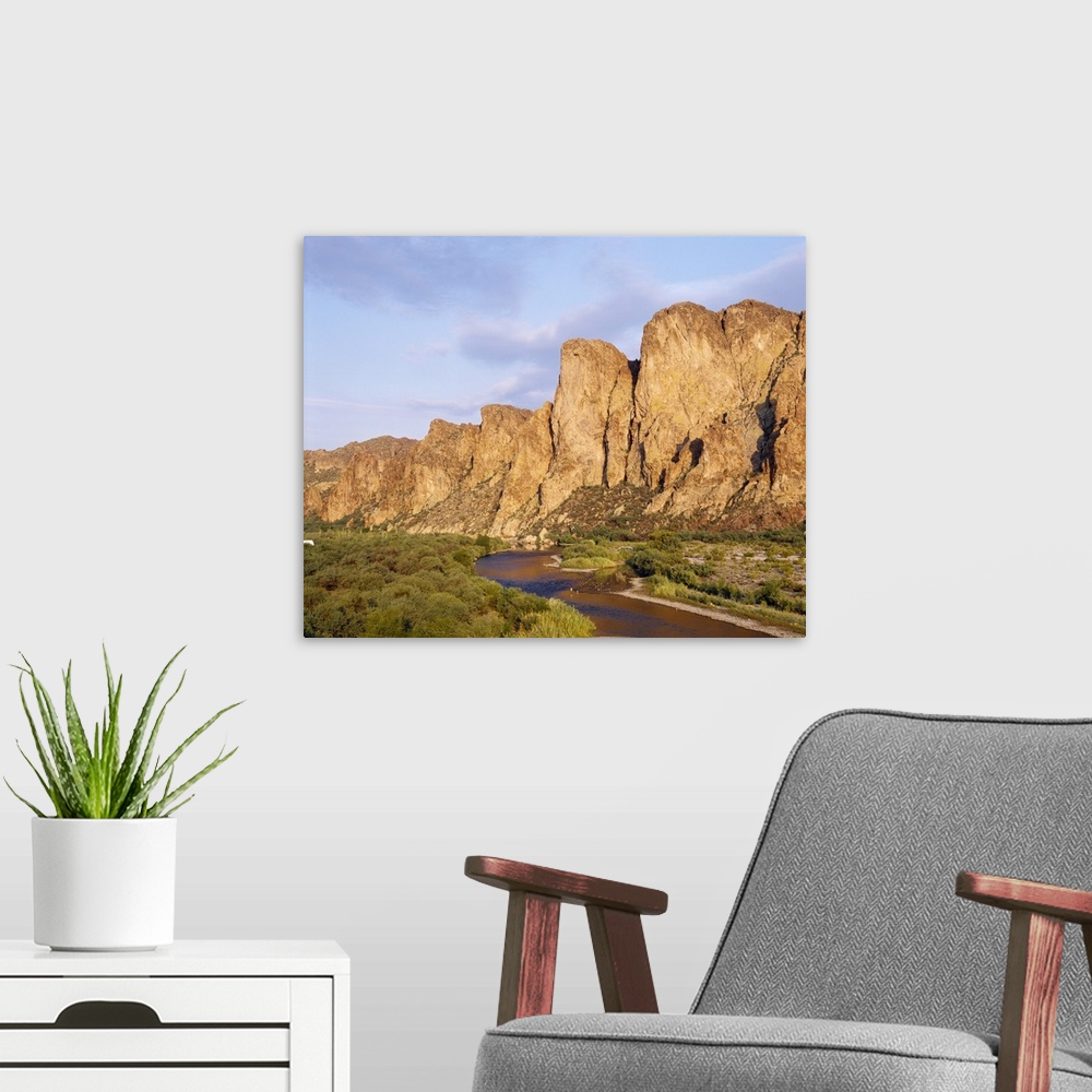 A modern room featuring Rock formations in front of a river, Salt River, Phoenix, Arizona