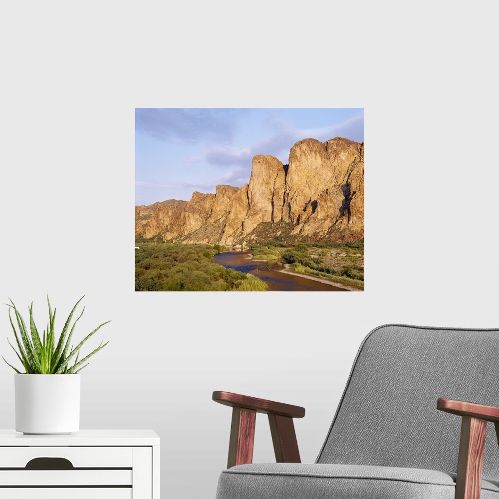 A modern room featuring Rock formations in front of a river, Salt River, Phoenix, Arizona