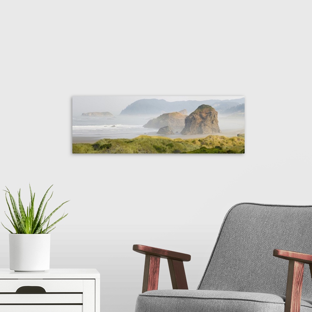 A modern room featuring Rock formations in the ocean, Oregon Coast, Myers Creek Beach, Pistol River State Park, Oregon, USA.