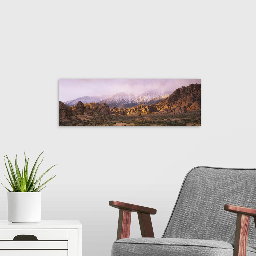 A modern room featuring Rock formations on a landscape, Alabama Hills, California