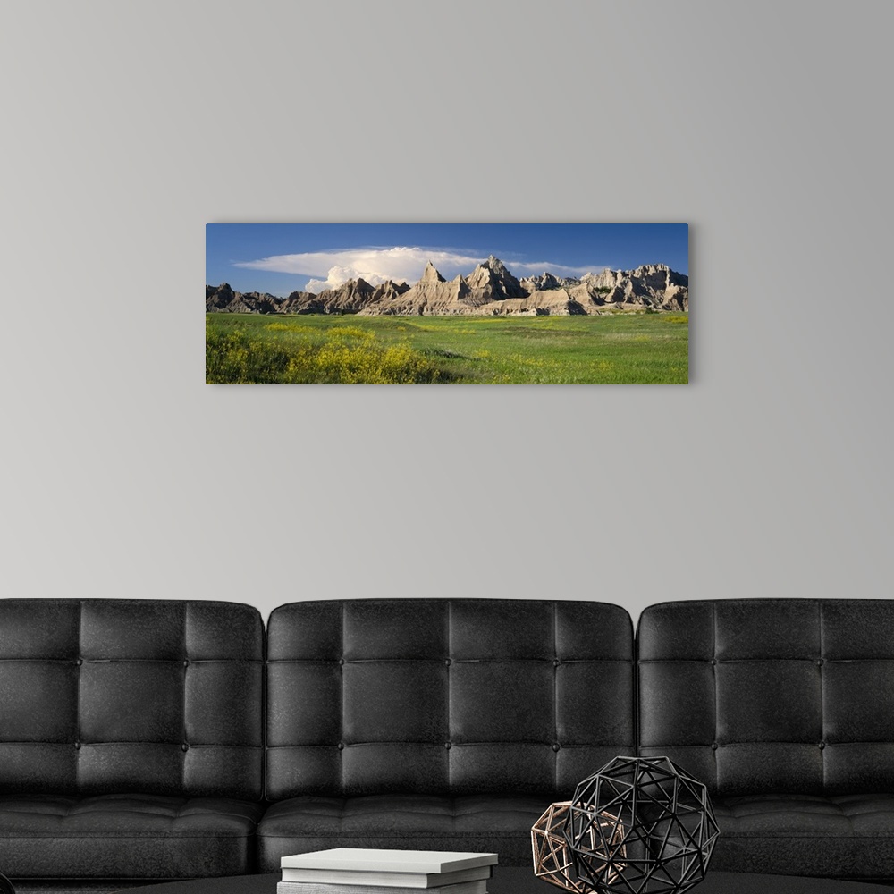 A modern room featuring Rock formations on a landscape, Badlands National Park, South Dakota