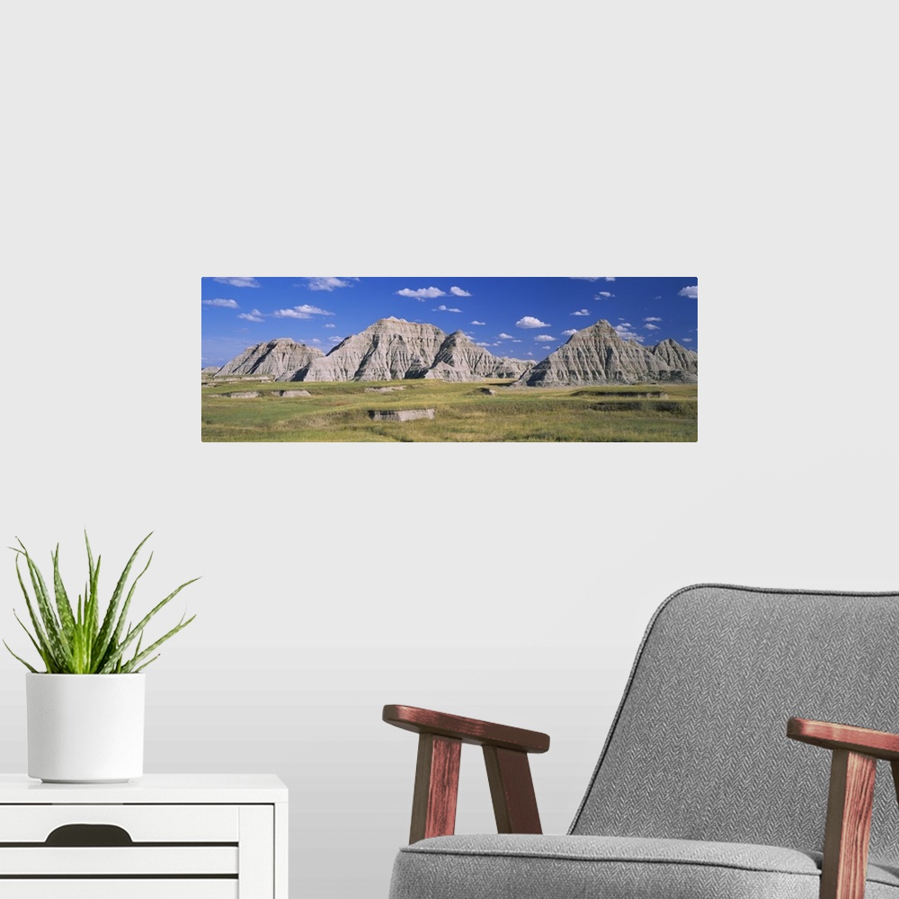 A modern room featuring Rock formations on a landscape, Cedar Pass, Badlands National Park, South Dakota