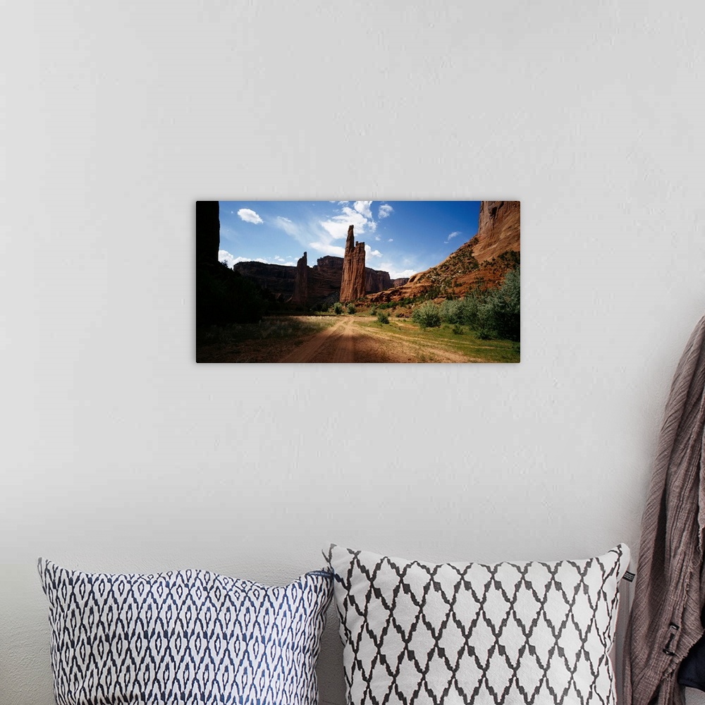 A bohemian room featuring Rock formations on a landscape, Spider Rock, Canyon De Chelly, Arizona