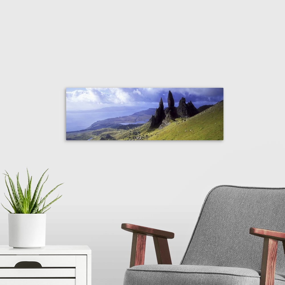 A modern room featuring Rock formations on hill, Old Man of Storr, Isle of Skye, Scotland