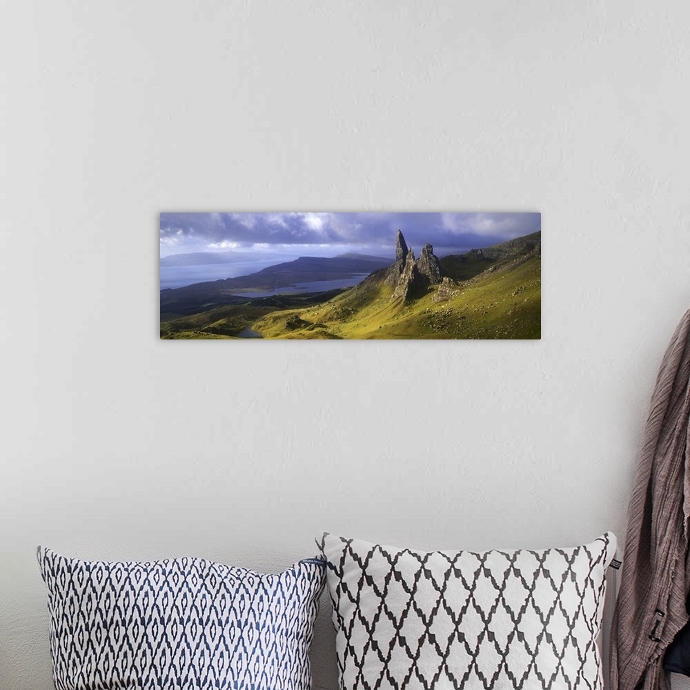 A bohemian room featuring Rock formations on hill, Old Man of Storr, Isle of Skye, Scotland