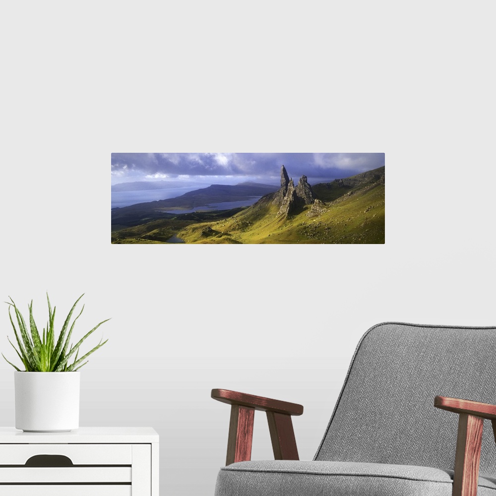 A modern room featuring Rock formations on hill, Old Man of Storr, Isle of Skye, Scotland